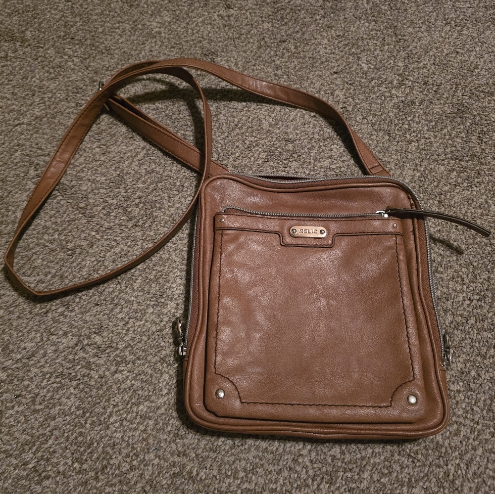 Relic Faux Brown Leather Crossbody Bag